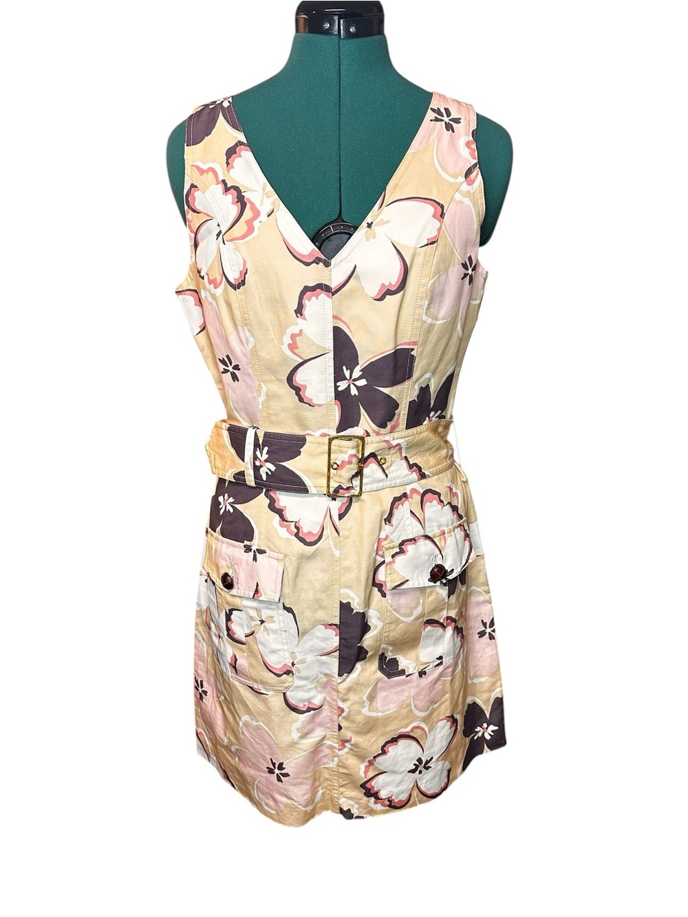 Tyler Boe Floral Jasmine Belted Dress Linen Blend Shift Small Y2K - Picture 2 of 14